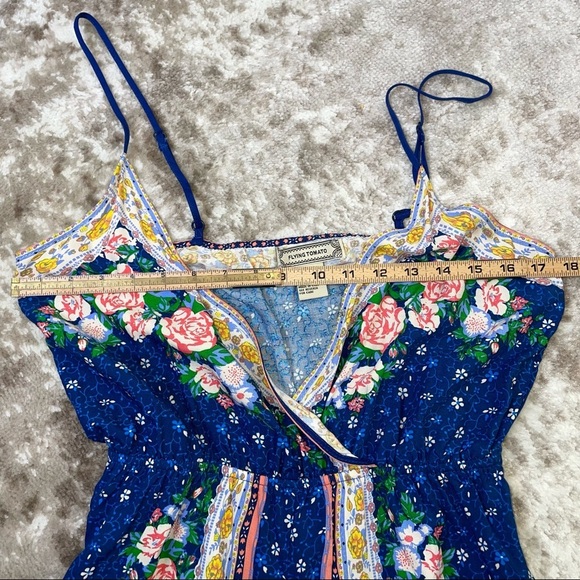 Flying Tomato romper blue floral one piece jumper spaghetti strap wrap style MD - Picture 6 of 11